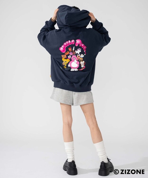 WEGO 【ユニセックス着用ITEM】別注ZIZONEグラフィックZIPパーカー ネイビー