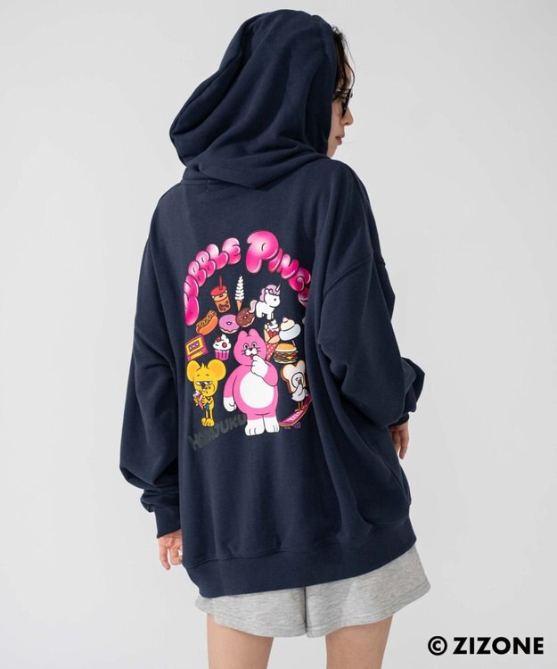 WEGO 【ユニセックス着用ITEM】別注ZIZONEグラフィックZIPパーカー ネイビー