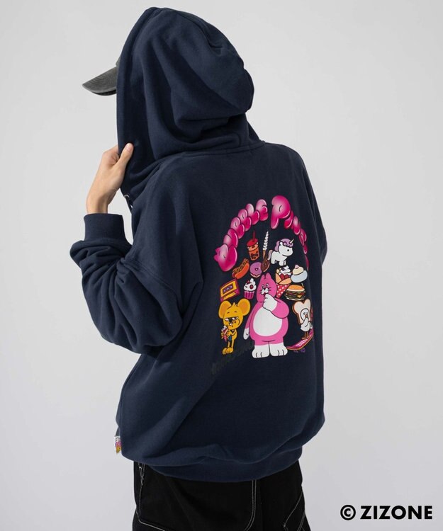 WEGO 【ユニセックス着用ITEM】別注ZIZONEグラフィックZIPパーカー ネイビー