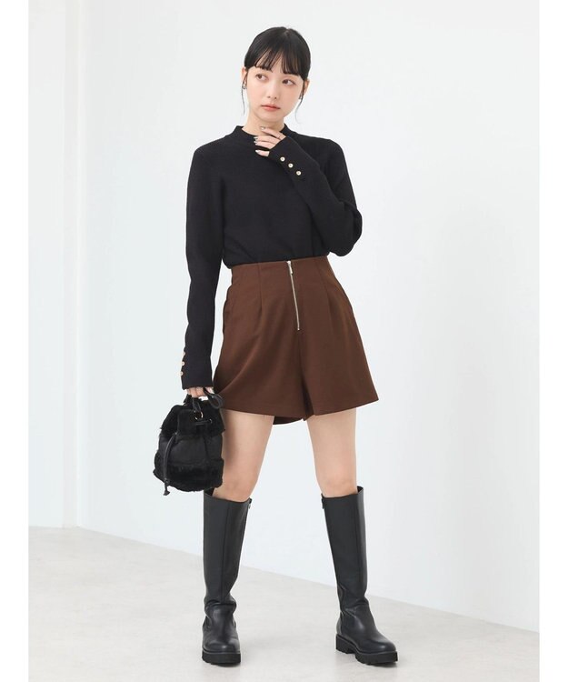 earth music&ecology フロントジップショートパンツ Chocolat