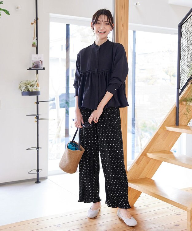 Tiaclasse 【新色追加・洗える】プリーツパンツ ブラックドット