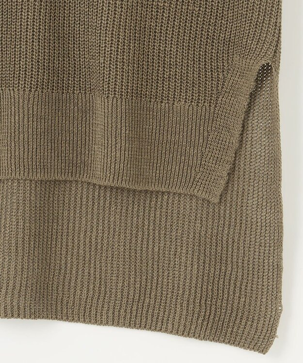 自由区 S 【洗える】リネンミドルゲージニット ベスト カーキ