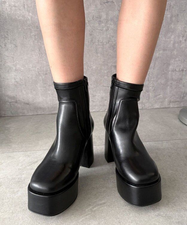 WEGO ストレッチヒールショートブーツ ブラック
