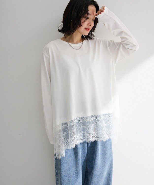 Green Parks 裾イレヘムレースドッキングプルオーバー Off White