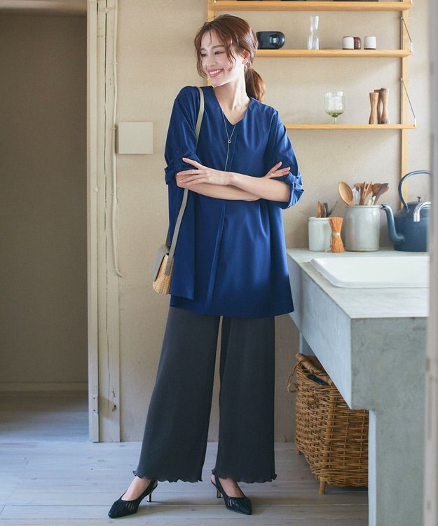 Tiaclasse 【新色追加・洗える】プリーツパンツ チャコールグレー