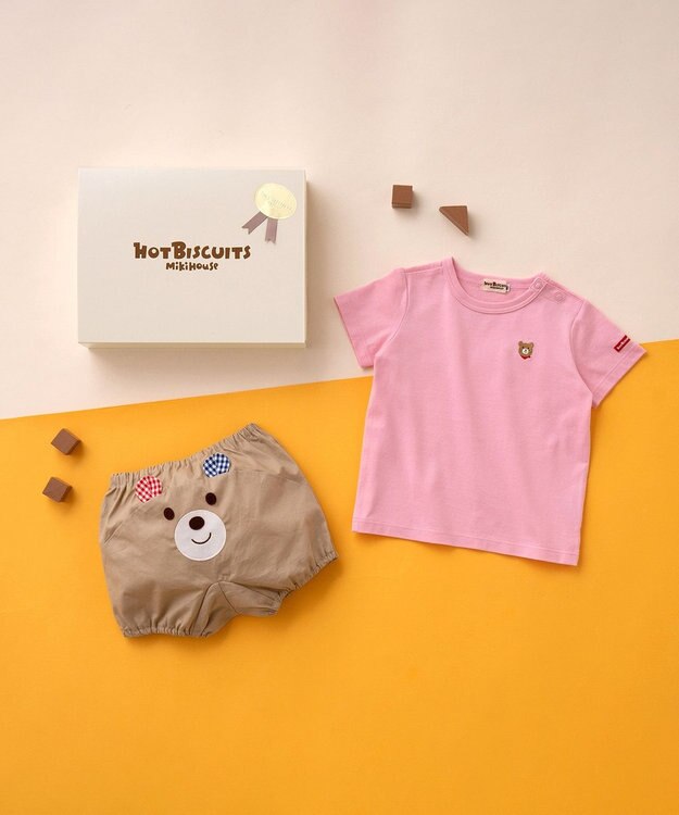 MIKI HOUSE HOT BISCUITS ワンポイント半袖Tシャツ＆顔ドンブルマギフトセット【BOX付き】 ピンク