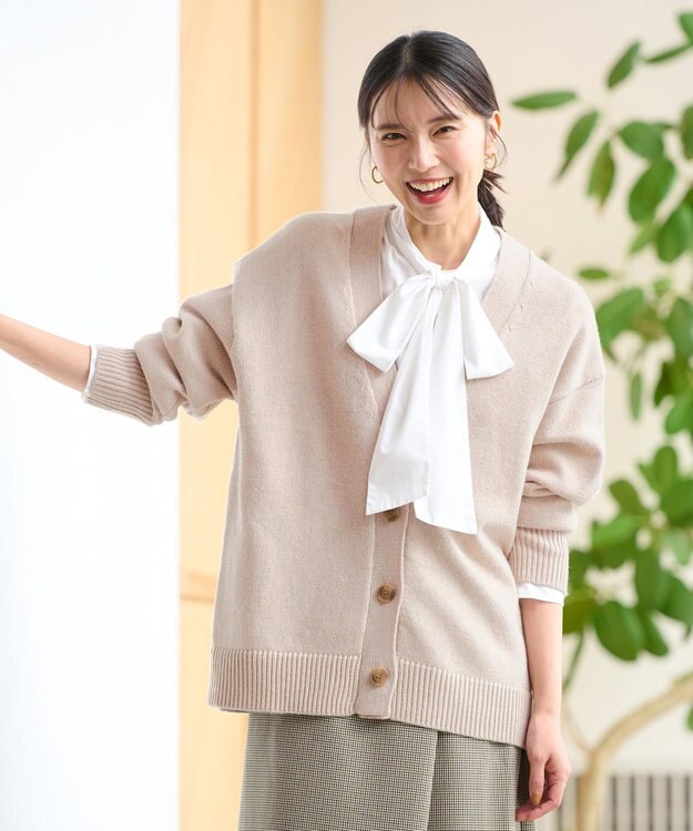 ANY 【洗濯機可】ラムウールVネック カーディガン アイボリー