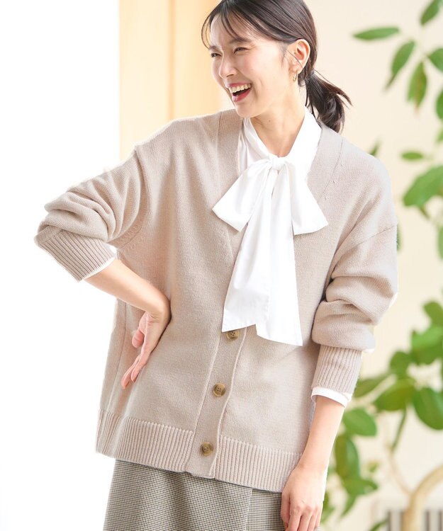 ANY 【洗濯機可】ラムウールVネック カーディガン アイボリー