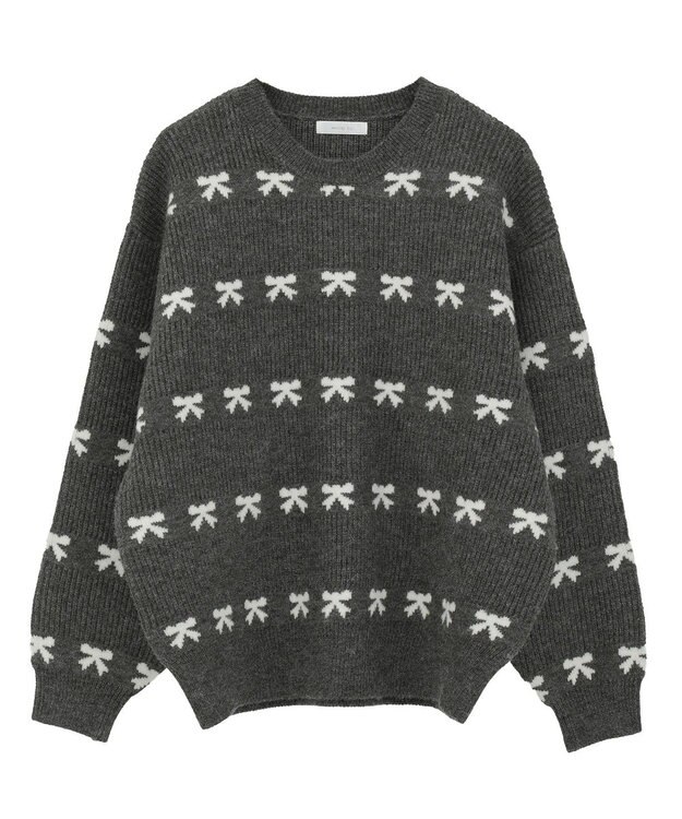 Green Parks ・ｓｗｉｎｇ　ｂｙ　リボンジャカードクルーニット Charcoal Gray