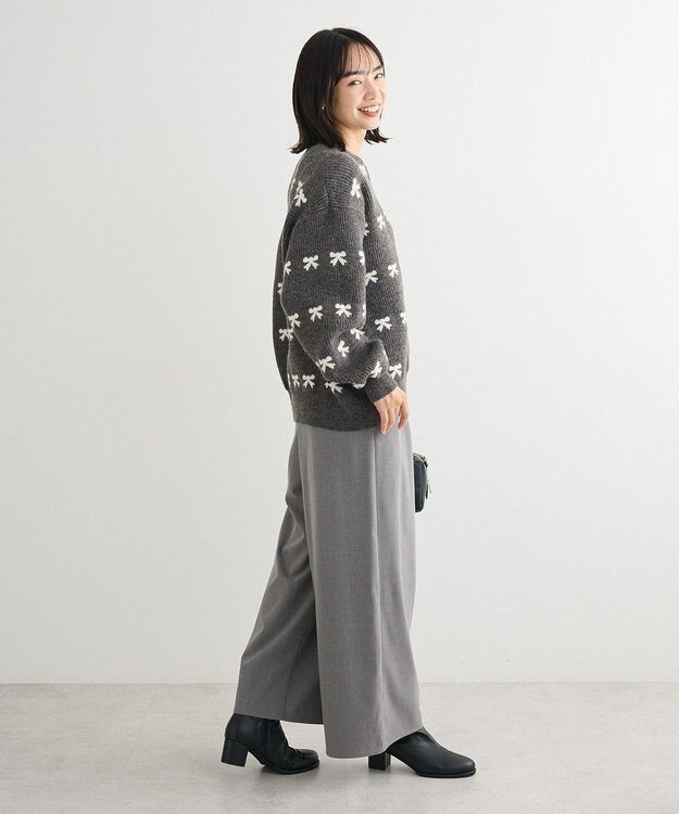 Green Parks ・ｓｗｉｎｇ　ｂｙ　リボンジャカードクルーニット Charcoal Gray