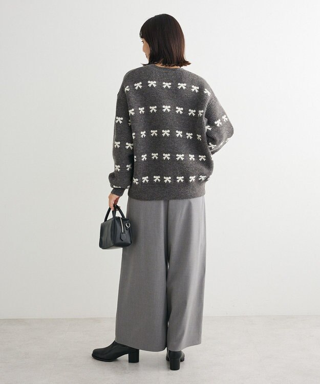 Green Parks ・ｓｗｉｎｇ　ｂｙ　リボンジャカードクルーニット Charcoal Gray