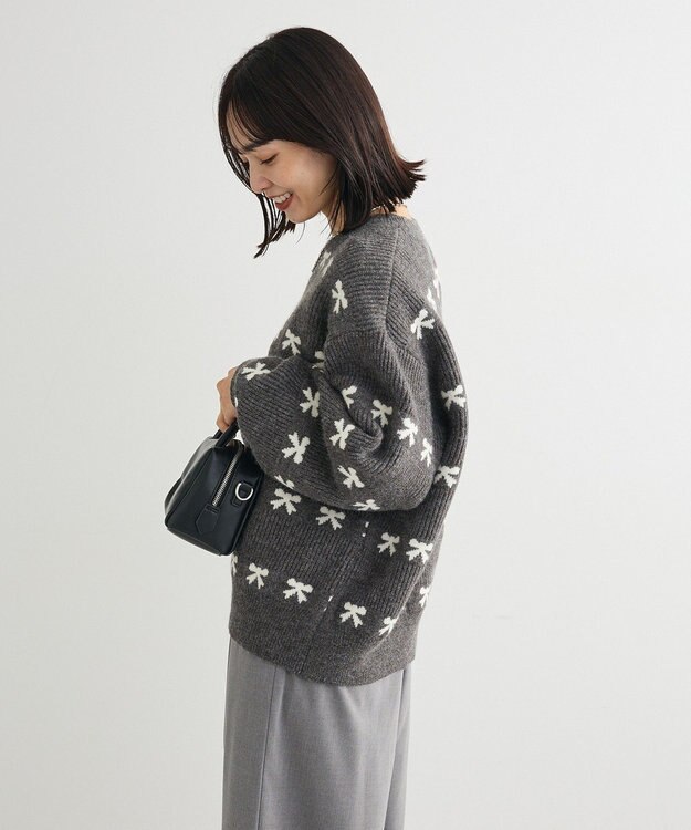 Green Parks ・ｓｗｉｎｇ　ｂｙ　リボンジャカードクルーニット Charcoal Gray