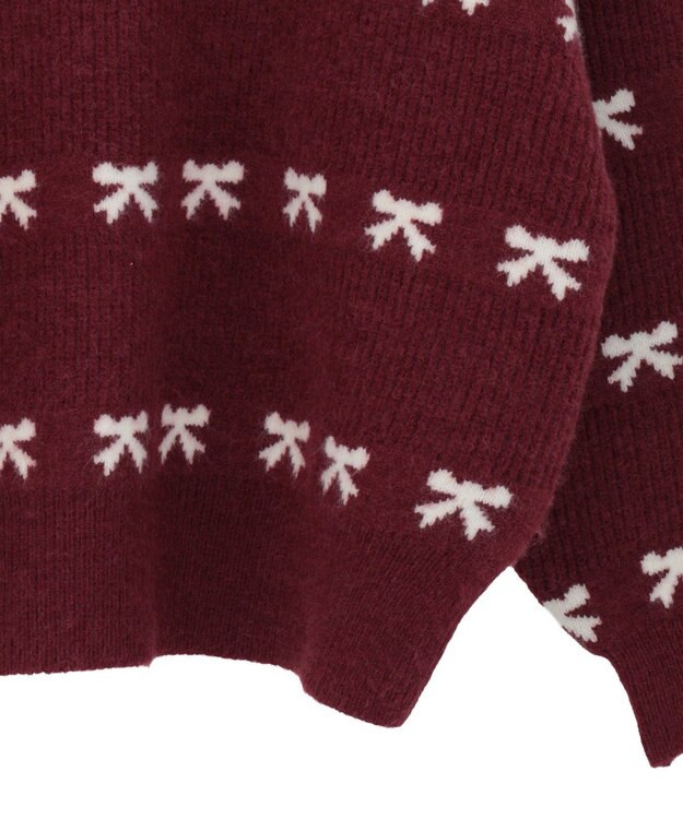 Green Parks ・ｓｗｉｎｇ　ｂｙ　リボンジャカードクルーニット Bordeaux