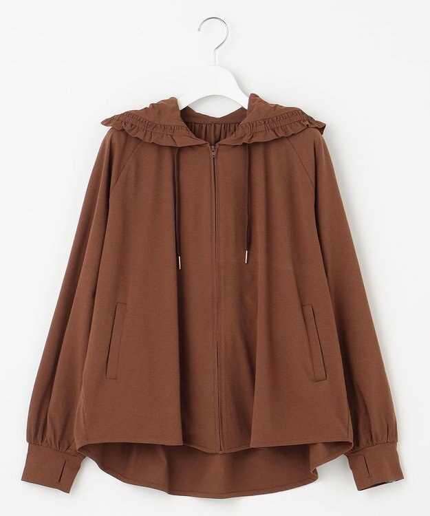 Feroux 【接触冷感・UVカット・吸水速乾】ラッシュガードフリル パーカー ダークブラウン系