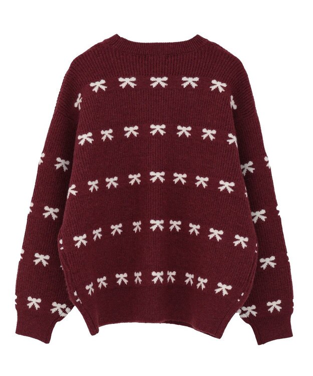 Green Parks ・ｓｗｉｎｇ　ｂｙ　リボンジャカードクルーニット Bordeaux