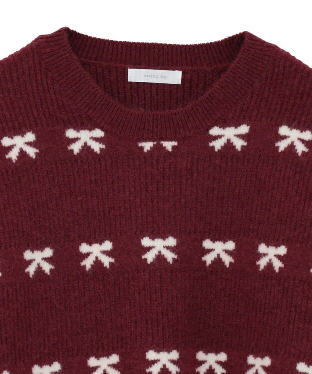 Green Parks ・ｓｗｉｎｇ　ｂｙ　リボンジャカードクルーニット Bordeaux