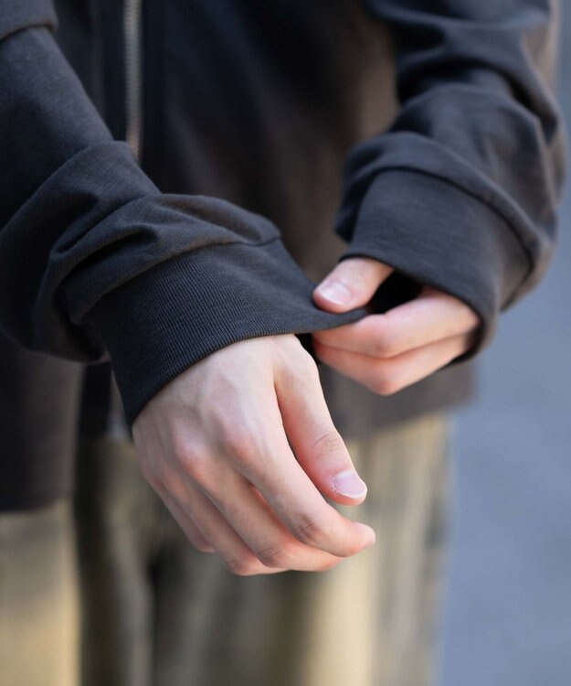 WEGO 【ユニセックス着用ITEM/MLサイズ展開】スラブチェックロゴジップパーカー ブラック中濃色