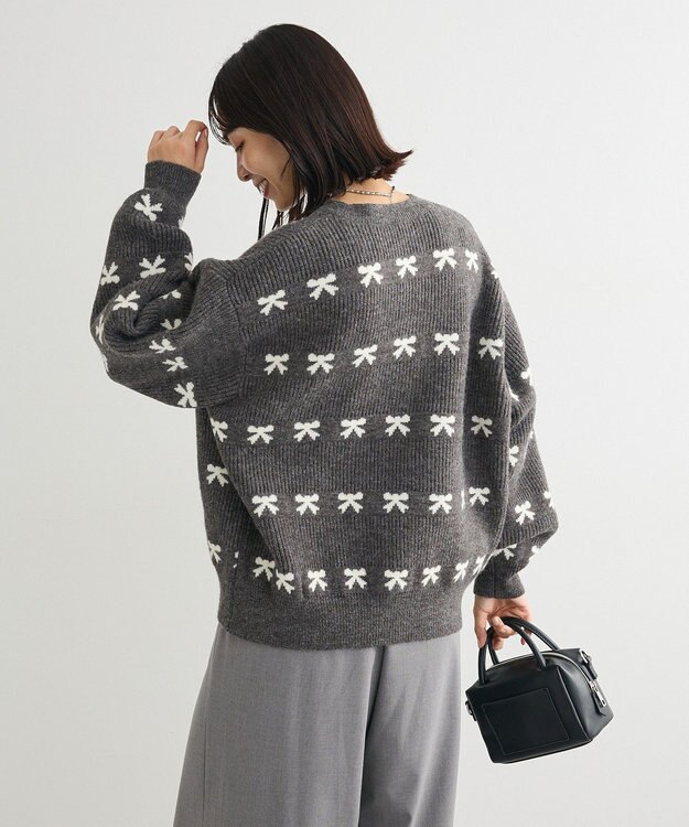 Green Parks ・ｓｗｉｎｇ　ｂｙ　リボンジャカードクルーニット Charcoal Gray