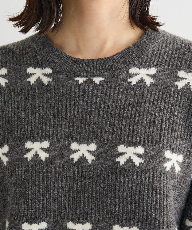 Green Parks ・ｓｗｉｎｇ　ｂｙ　リボンジャカードクルーニット Charcoal Gray