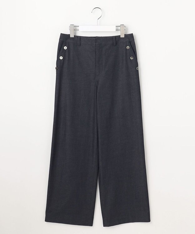 J.PRESS LADIES L 麻シェルドライ ワイド ストレート パンツ ネイビーシャンブレー系