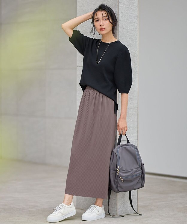 ANY 【洗濯機可】プリーツジャージタイトスカート モカ