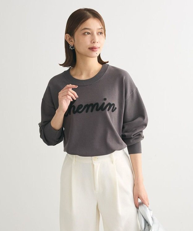 Green Parks 洗える　さがら刺しゅうロゴニットプル Gray