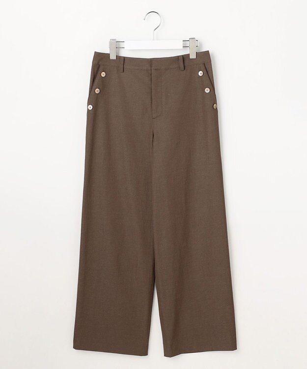 J.PRESS LADIES L 麻シェルドライ ワイド ストレート パンツ ダークブラウンシャンブレー系