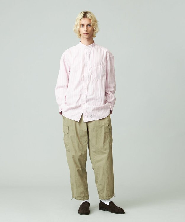 J.PRESS YORK STREET 【UNISEX】タイプライターストライプ バンドカラーシャツ ピンク系1