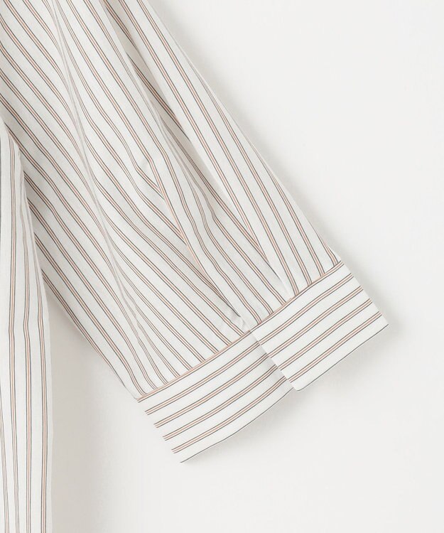 J.PRESS LADIES L ストライプジャージー フリル襟 カットソー ブラウン系1