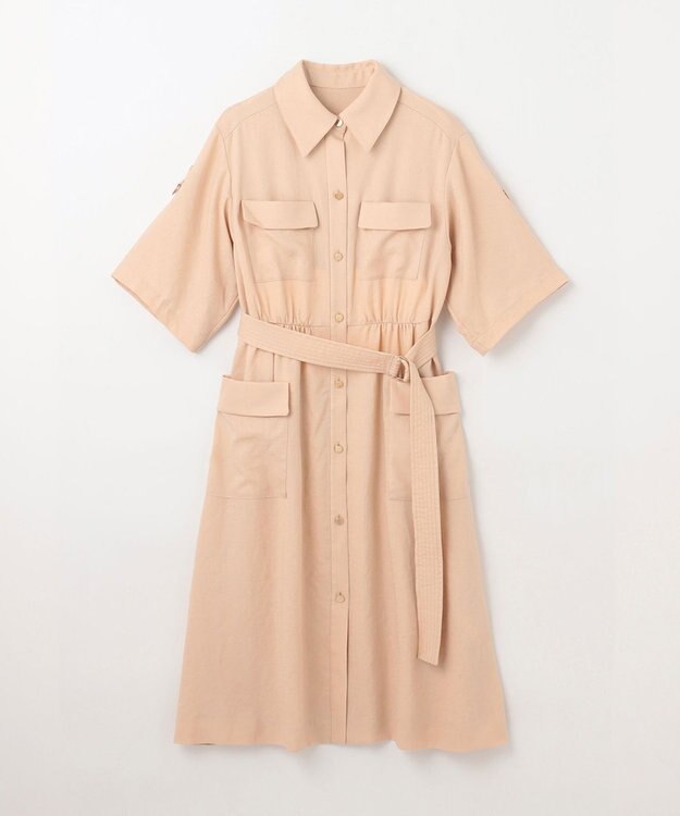 GRACE CONTINENTAL リネンタッチサファリドレス ベージュ