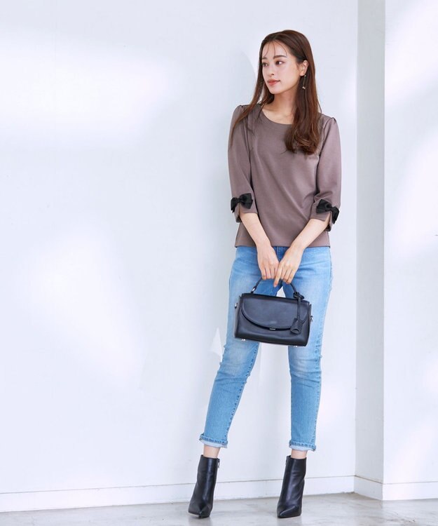 Tiaclasse 【洗える】グログランリボンカットトップス モカ