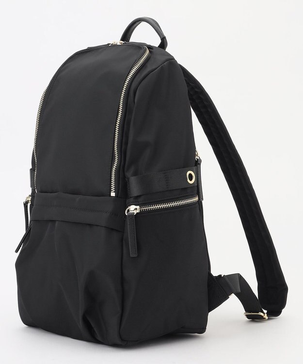 ICB 【A4サイズ収納可・容量約14L】8ポケットメタルファスナー ナイロンリュック ブラック［ゴールドファスナー］