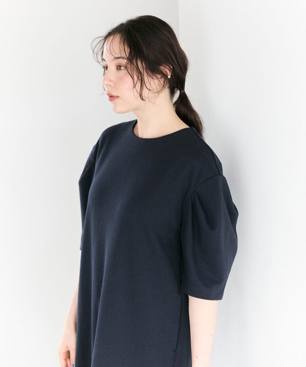 #Newans 【セレモニーにも/洗濯機可】パフスリーブロングワンピース​ ネイビー