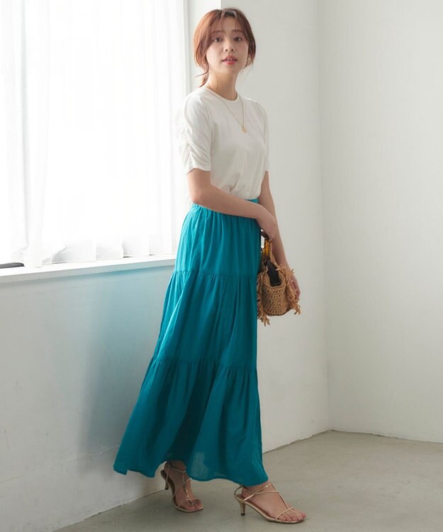 Feroux 【UVケア・美人百花7月号掲載】ギャザースリーブ Tシャツ ホワイト系