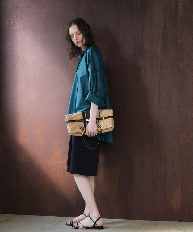 YECCA VECCA 【ORGABITS】5分袖スキッパーシャツ Blue Green