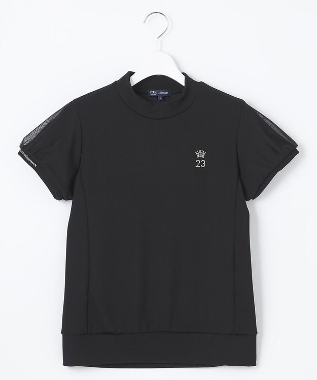 23区GOLF 【WOMEN】チュール袖 モックネックプルオーバー ブラック系