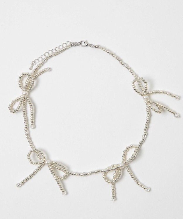 WEGO Lビーズリボンネックレス シルバー