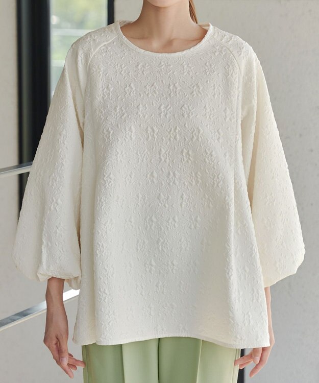 Tiaclasse 【洗える】ふくれジャガードバルーンスリーブチュニックブラウス アイボリー