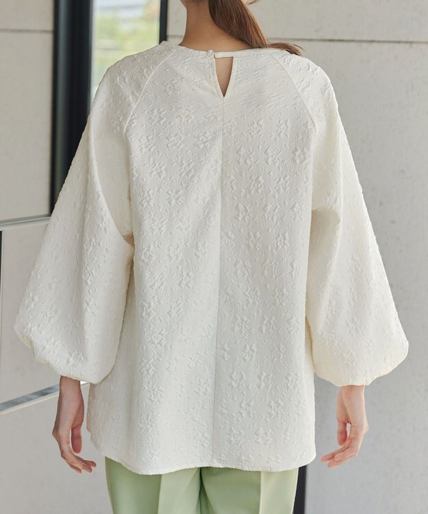 Tiaclasse 【洗える】ふくれジャガードバルーンスリーブチュニックブラウス アイボリー
