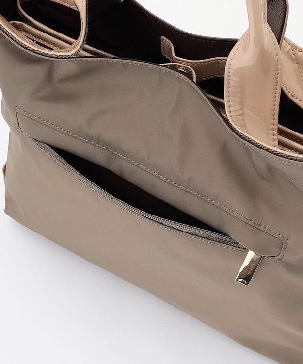 LA BAGAGERIE ツイルナイロン×エナメル 2WAYトートバッグ Mサイズ グレージュ