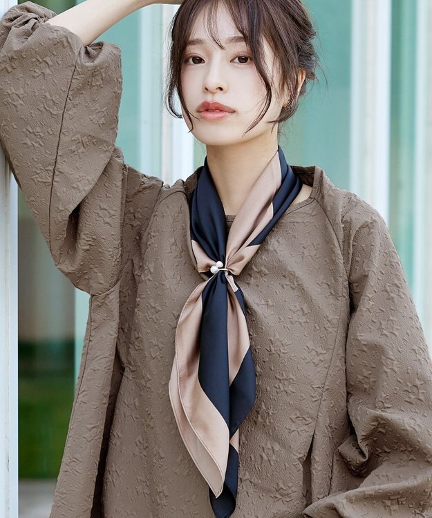 Tiaclasse 【洗える】ふくれジャガードバルーンスリーブチュニックブラウス モカ