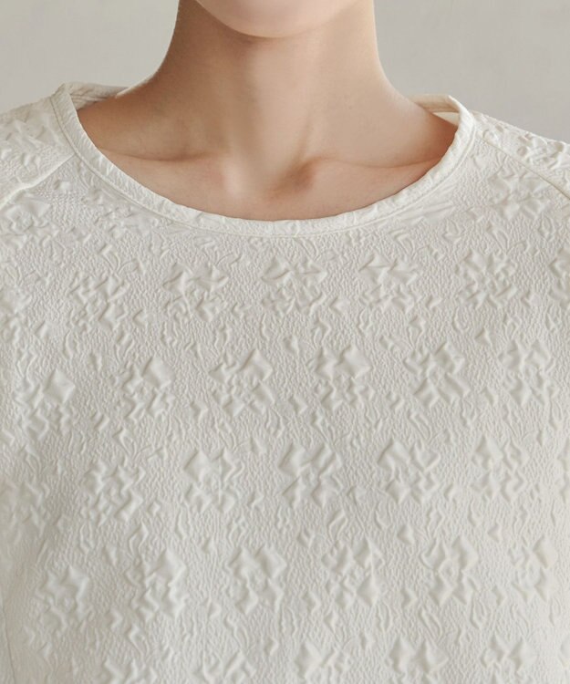 Tiaclasse 【洗える】ふくれジャガードバルーンスリーブチュニックブラウス アイボリー