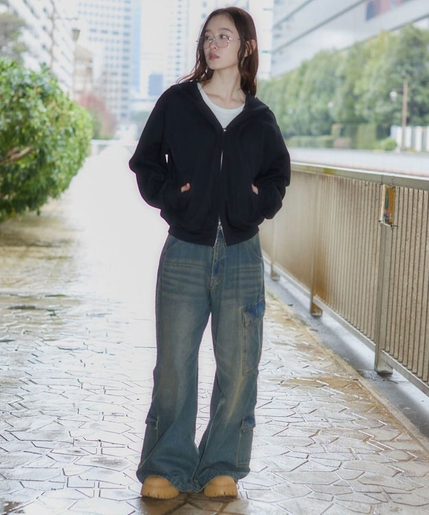 WEGO 【ユニセックス着用ITEM/SMLサイズ展開】ボンディングZIPパーカー ブラック