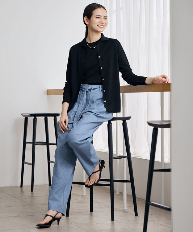 自由区 L 【カタログ掲載】コットンリネンシャンブレーテーパード パンツ ライトブルー系