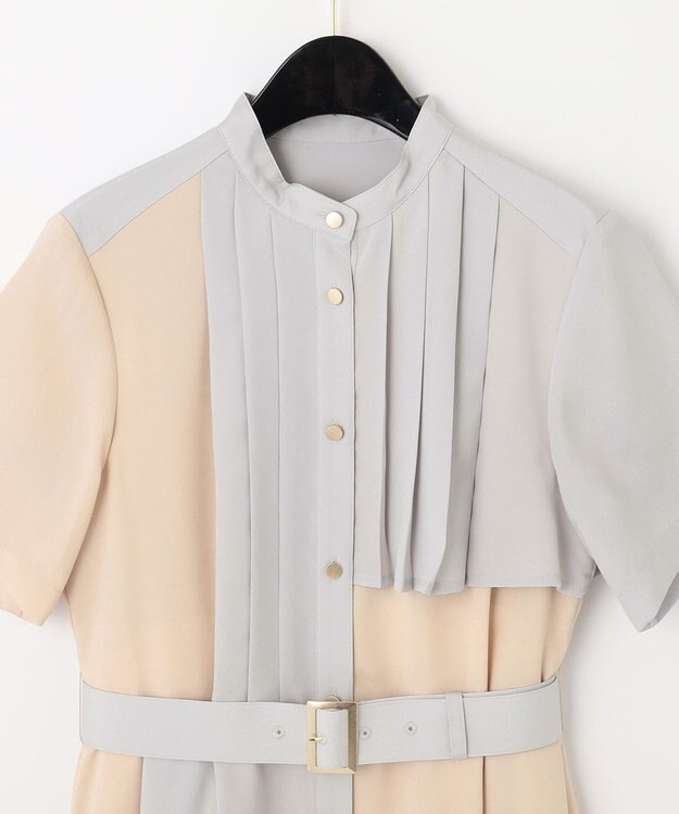 GRACE CONTINENTAL プリーツ配色ワンピース グレー