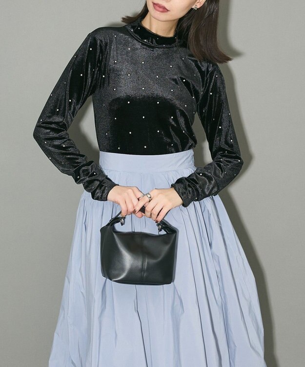 Green Parks ラインストーンハイネックトップス Black