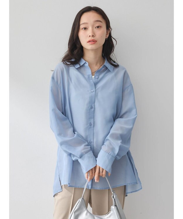 earth music&ecology バックスリットシアーシャツ Blue