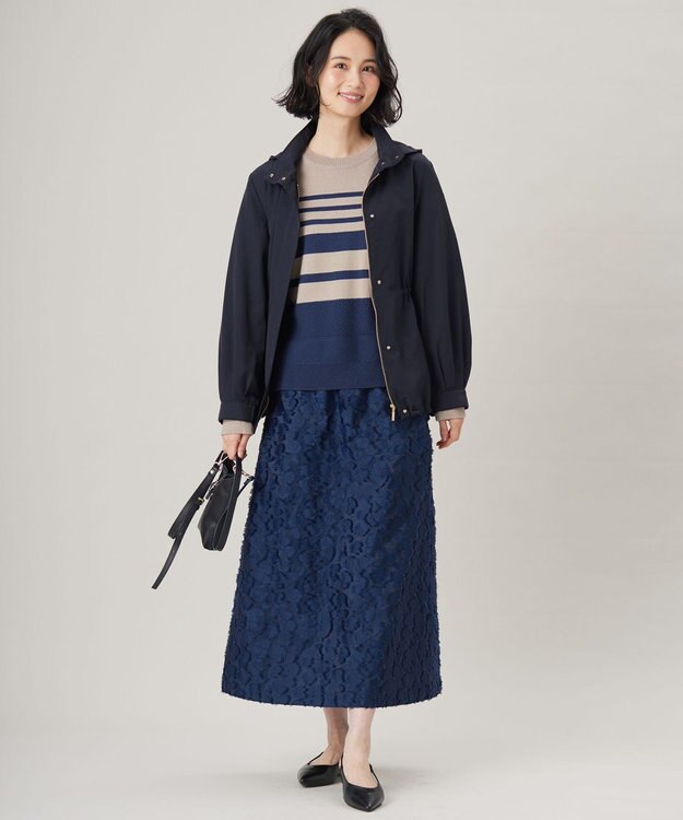 自由区 【洗える】フラワーカットジャガード スカート ネイビー