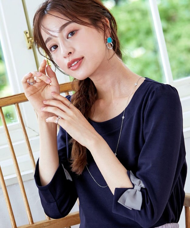 Tiaclasse 【洗える】グログランリボンカットトップス ネイビー