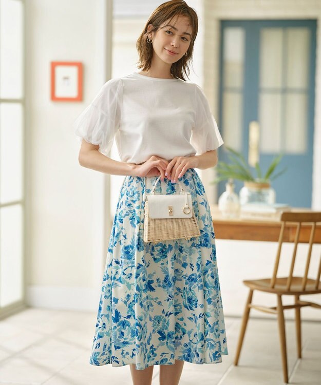 組曲 S スプレーローズプリント フレアスカート ブルーグラデーション系5
